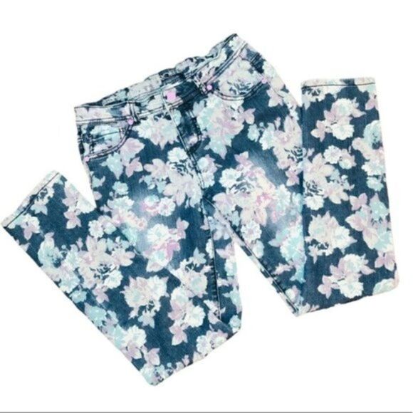 Cherokee Super Skinny Floral Print Jeans Jeans Blue Girls 16 - Picture 1 of 13